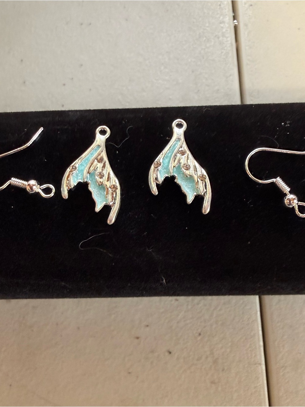 Silver Blue Leaf Charm Earrings - Women Jewelry